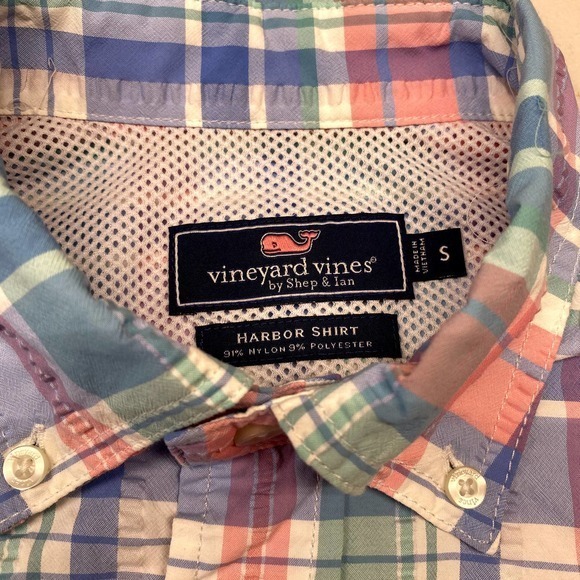 Vineyard Vines Small Pink Blu Plaid Seersucker Vented L/S Button Up Shirt - Picture 2 of 5